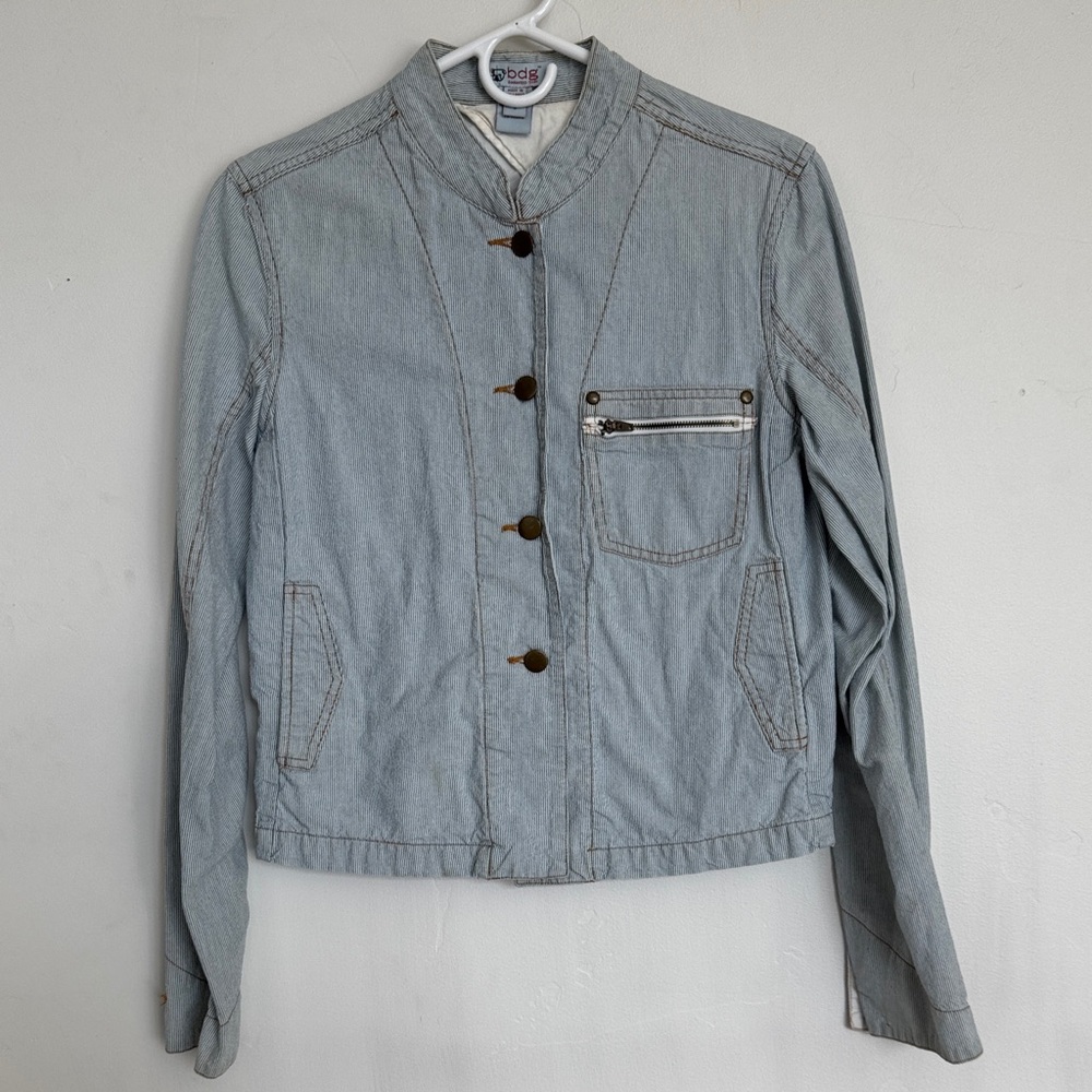 BDG Light Blue Micro Striped Cotton Utility Jacket